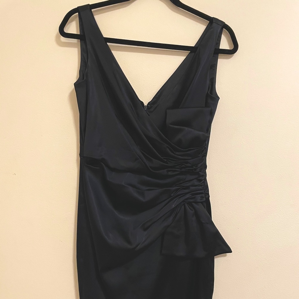Ruched sateen LBD with bow detail